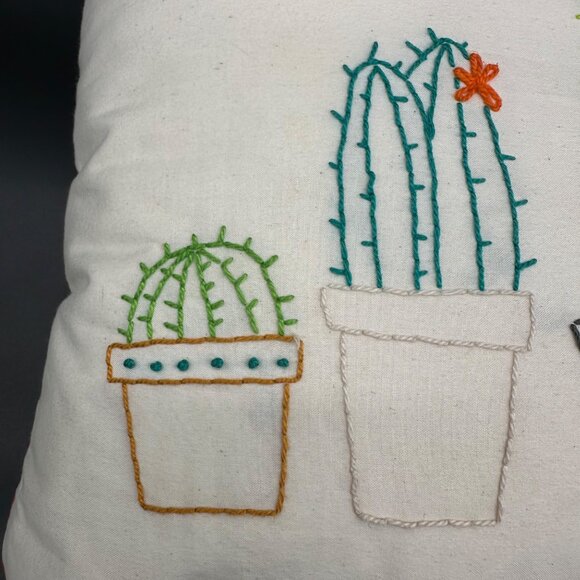 Throw Pillow Handmade Cactus Red Velvet Back Embroidered Square Decorative - Picture 4 of 9